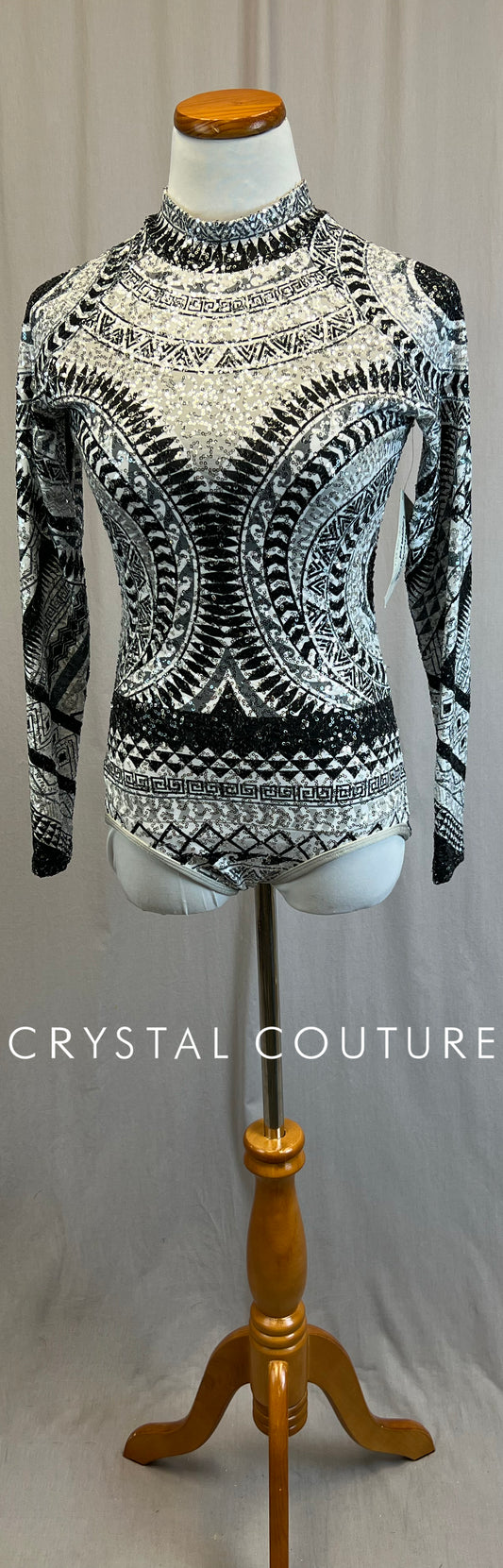 *Brand New* Black, White and Gray Sequin Long Sleeve Leotard