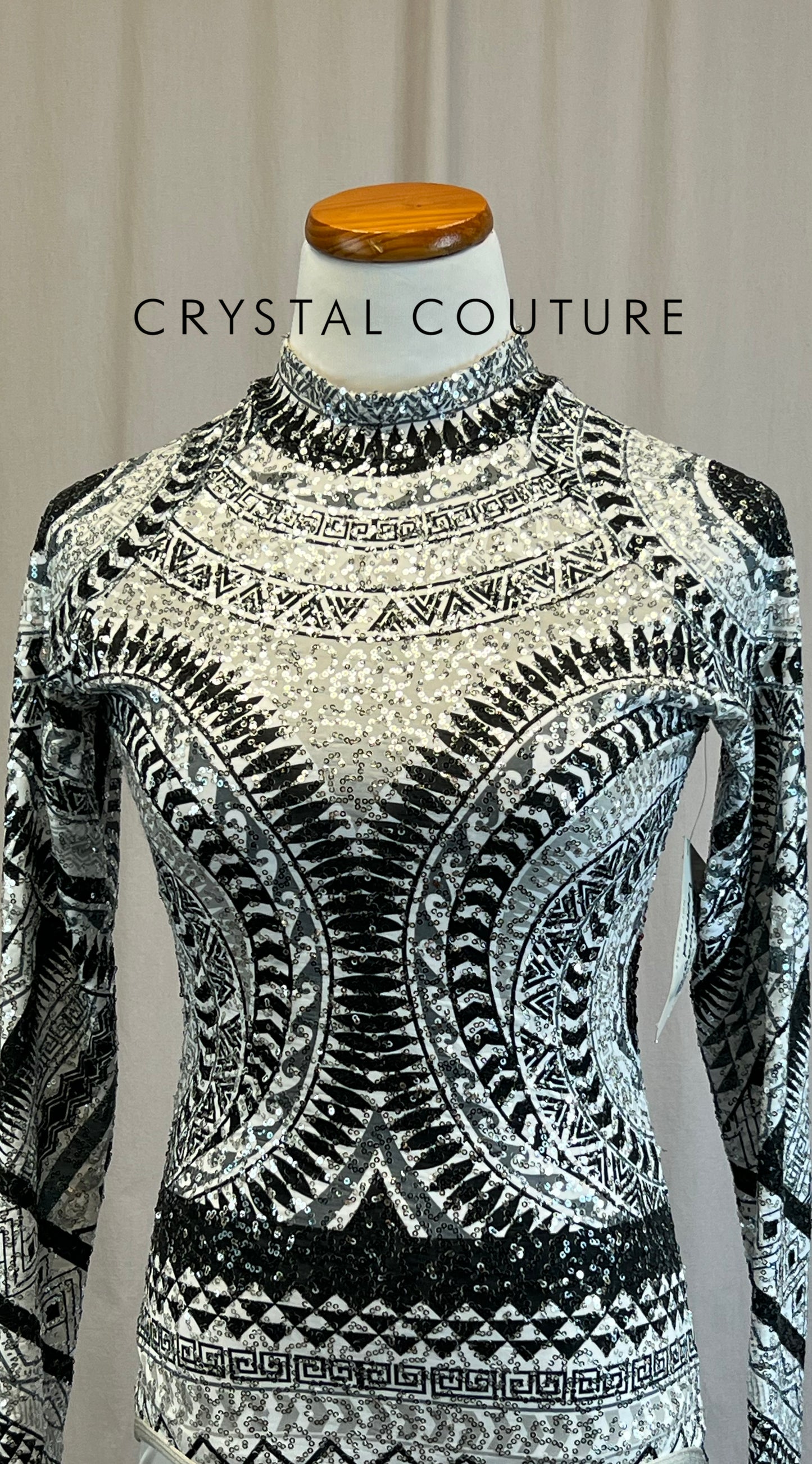 *Brand New* Black, White and Gray Sequin Long Sleeve Leotard