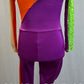 *Brand New* Orange, Purple Lycra and Lime Green Sequin Long Sleeve Unitard with Tan Mesh Accents