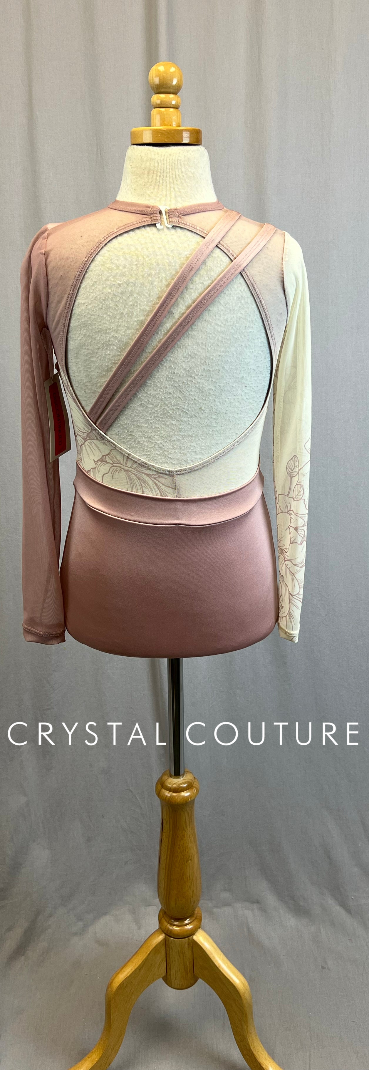 *Brand New* Rose Pink and Ivory Mesh Floral Long Sleeve Leotard