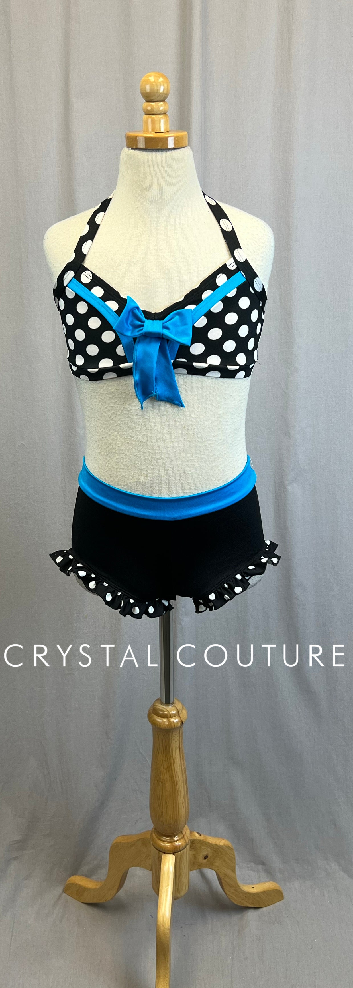 *Brand New* Black and White Polka Dot Two-Piece Set with Blue Accents