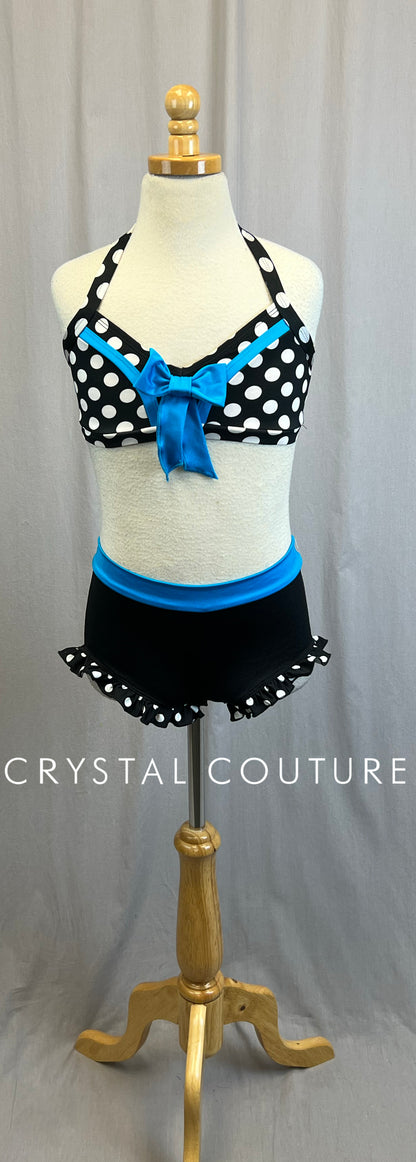 *Brand New* Black and White Polka Dot Two-Piece Set with Blue Accents