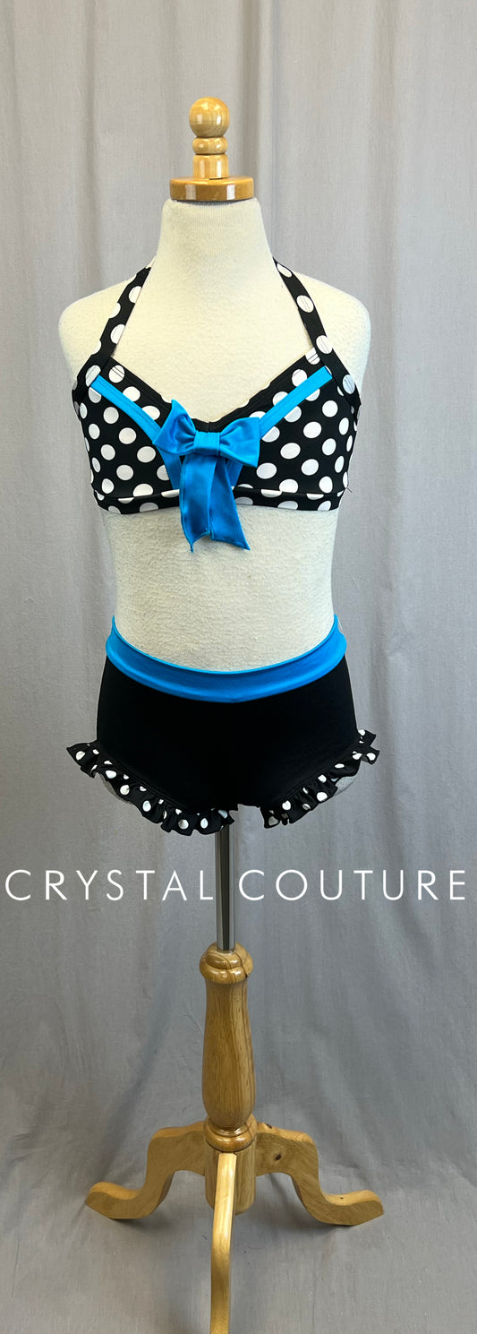 *Brand New* Black and White Polka Dot Two-Piece Set with Blue Accents