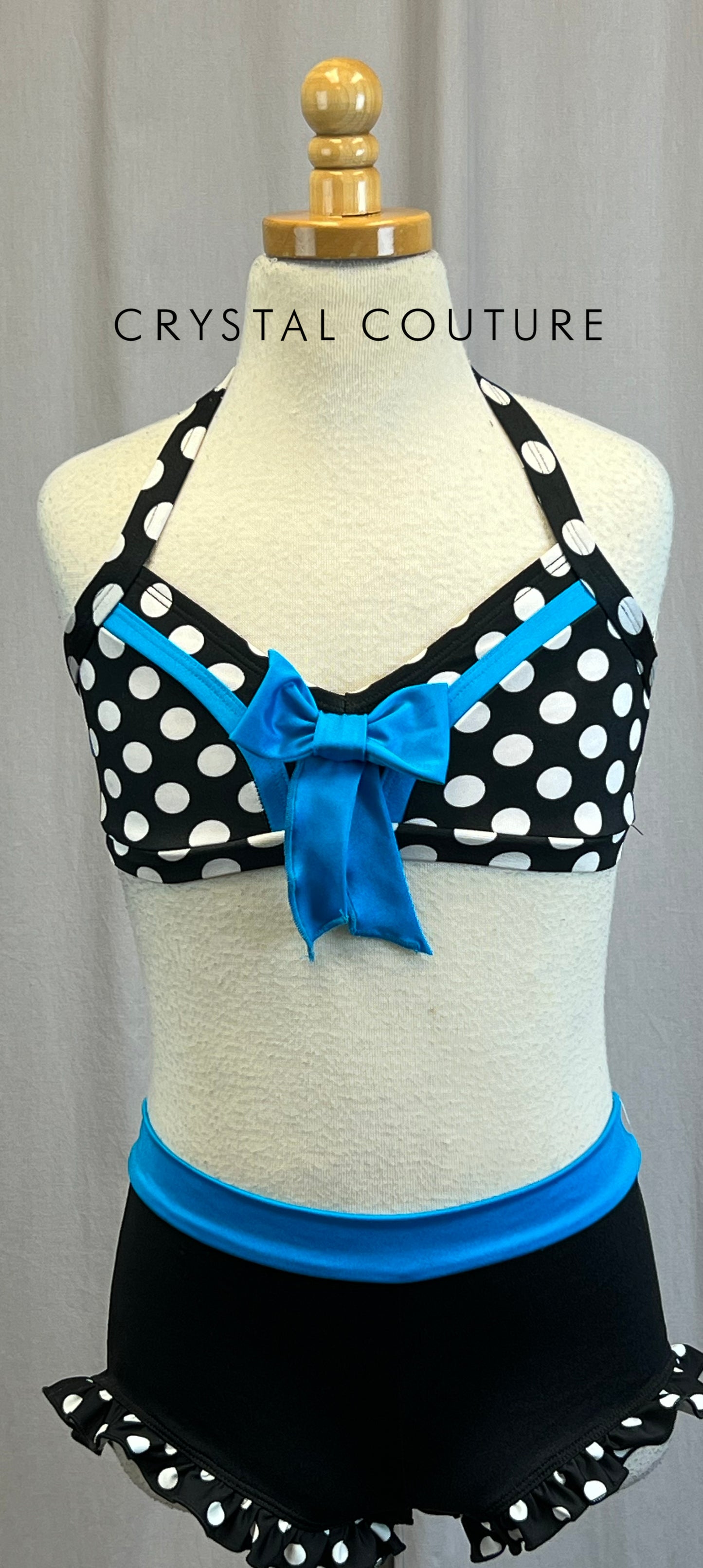 *Brand New* Black and White Polka Dot Two-Piece Set with Blue Accents