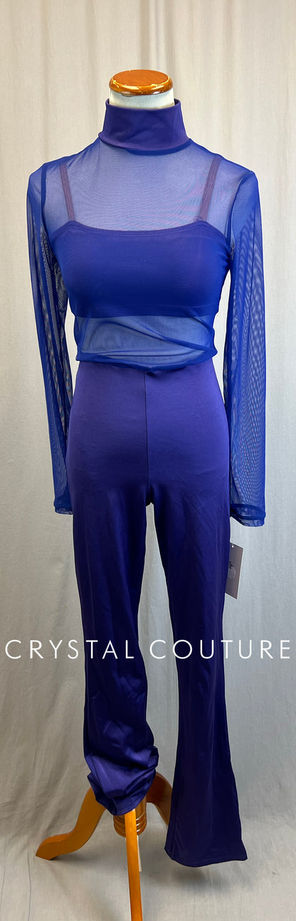 *Brand New* Indigo Mesh and Purple Lycra Long Sleeve Unitard