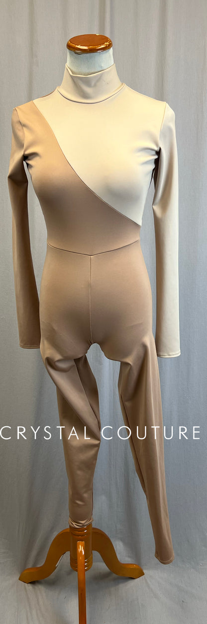 *Brand New* Tan and Taupe Colorblock Long Sleeve Unitard