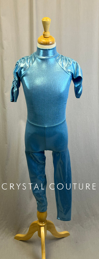 *Brand New* Light Blue Metallic Quarter Sleeve Unitard
