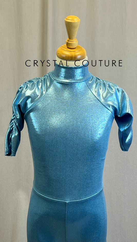*Brand New* Light Blue Metallic Quarter Sleeve Unitard