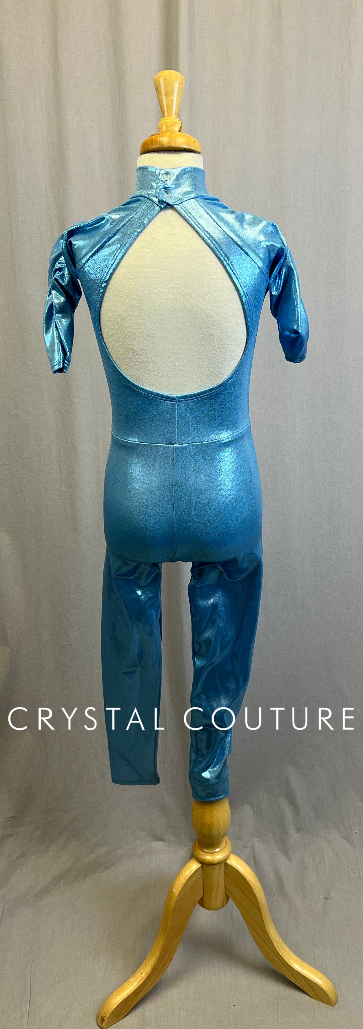 *Brand New* Light Blue Metallic Quarter Sleeve Unitard
