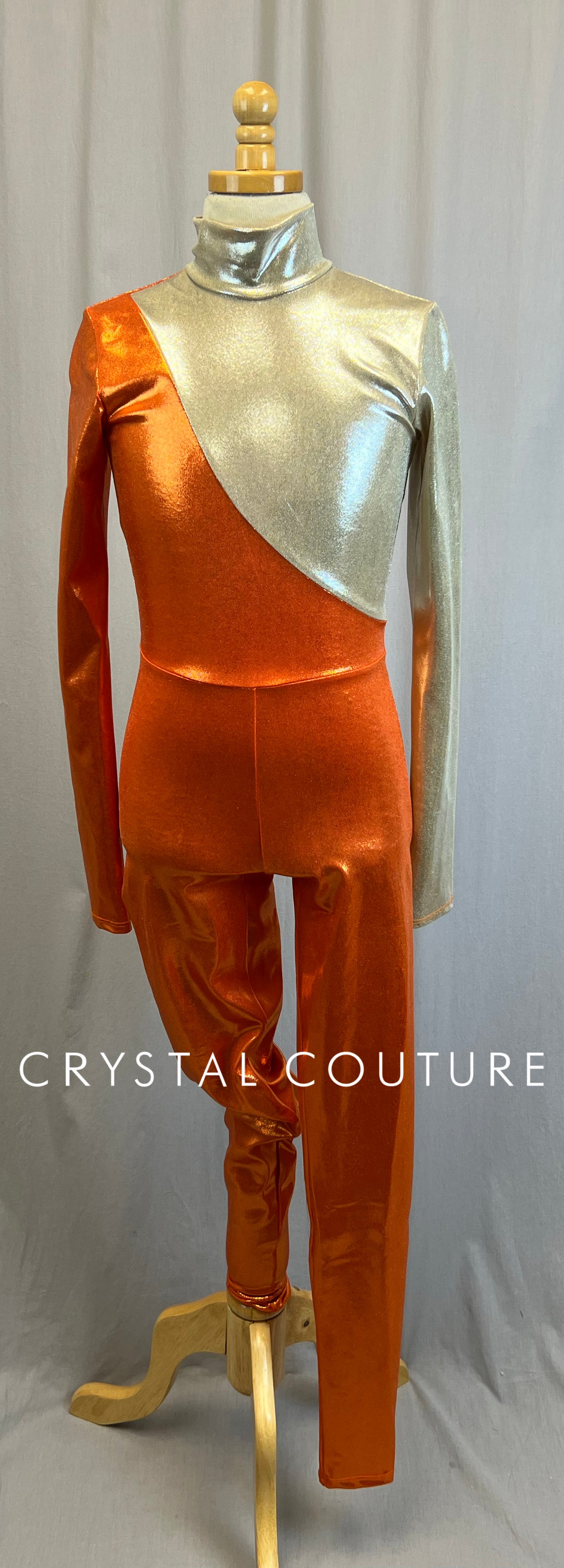 *Brand New* Metallic Orange and Gold Colorblock Long Sleeve Unitard