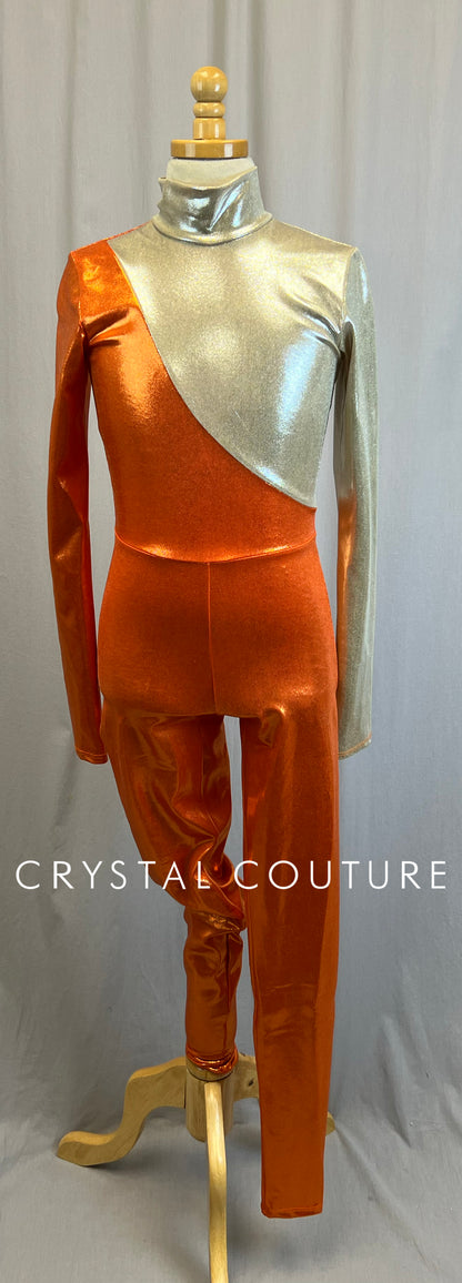 *Brand New* Metallic Orange and Gold Colorblock Long Sleeve Unitard