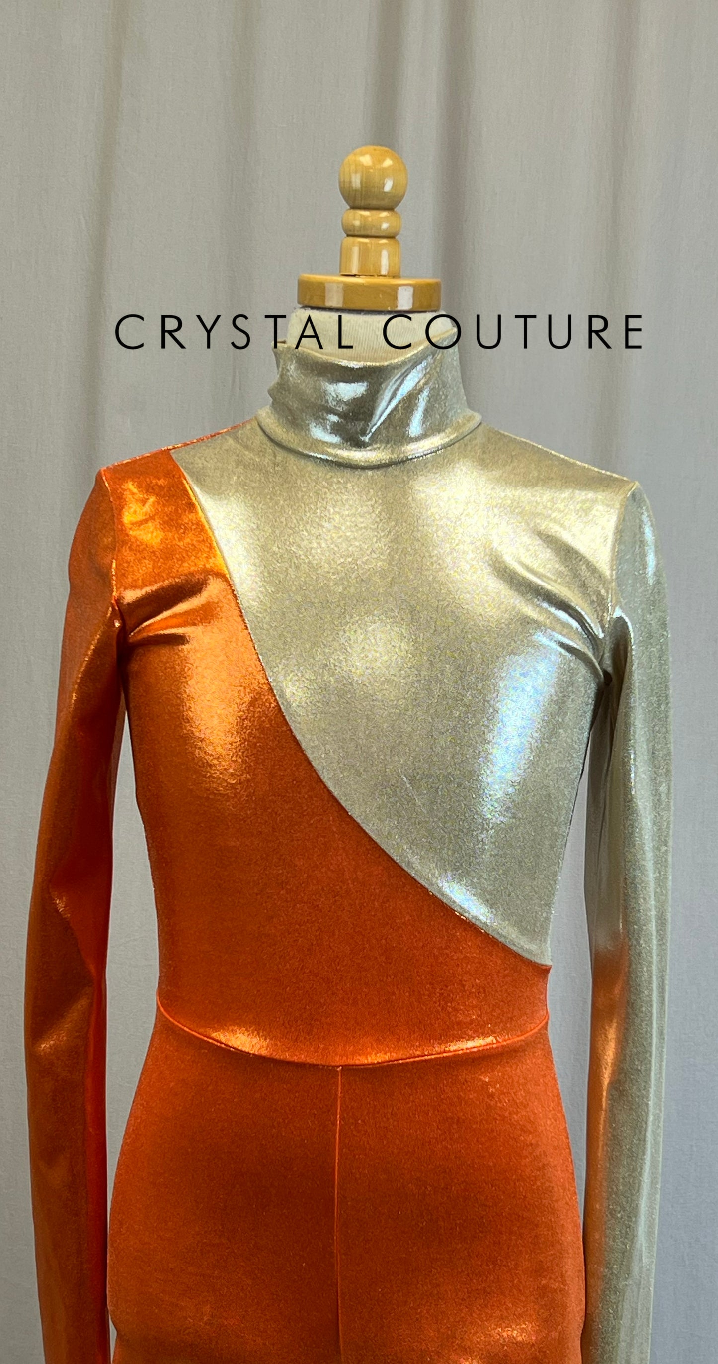 *Brand New* Metallic Orange and Gold Colorblock Long Sleeve Unitard
