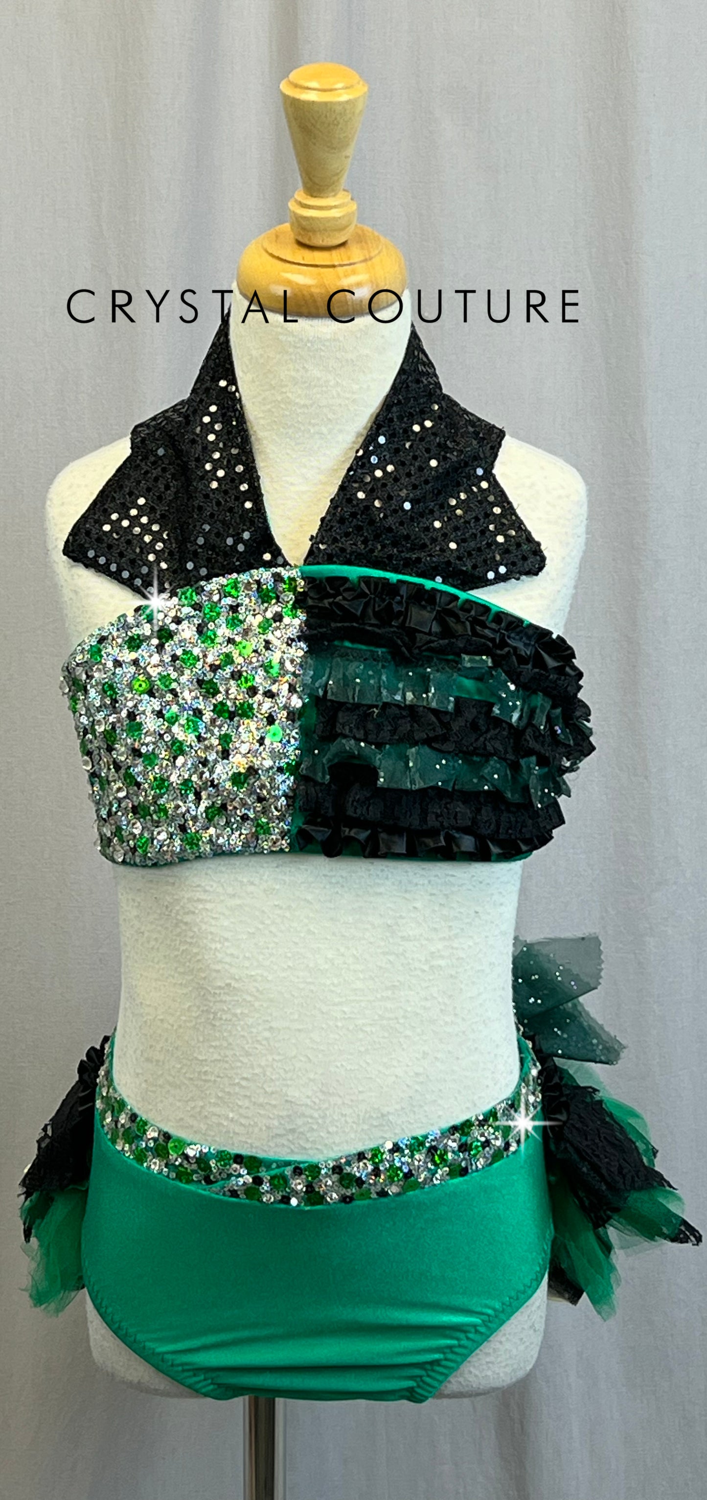 *Custom* Green and Black Sequin Money Themed Two-Piece Set - Rhinestones - Accessories