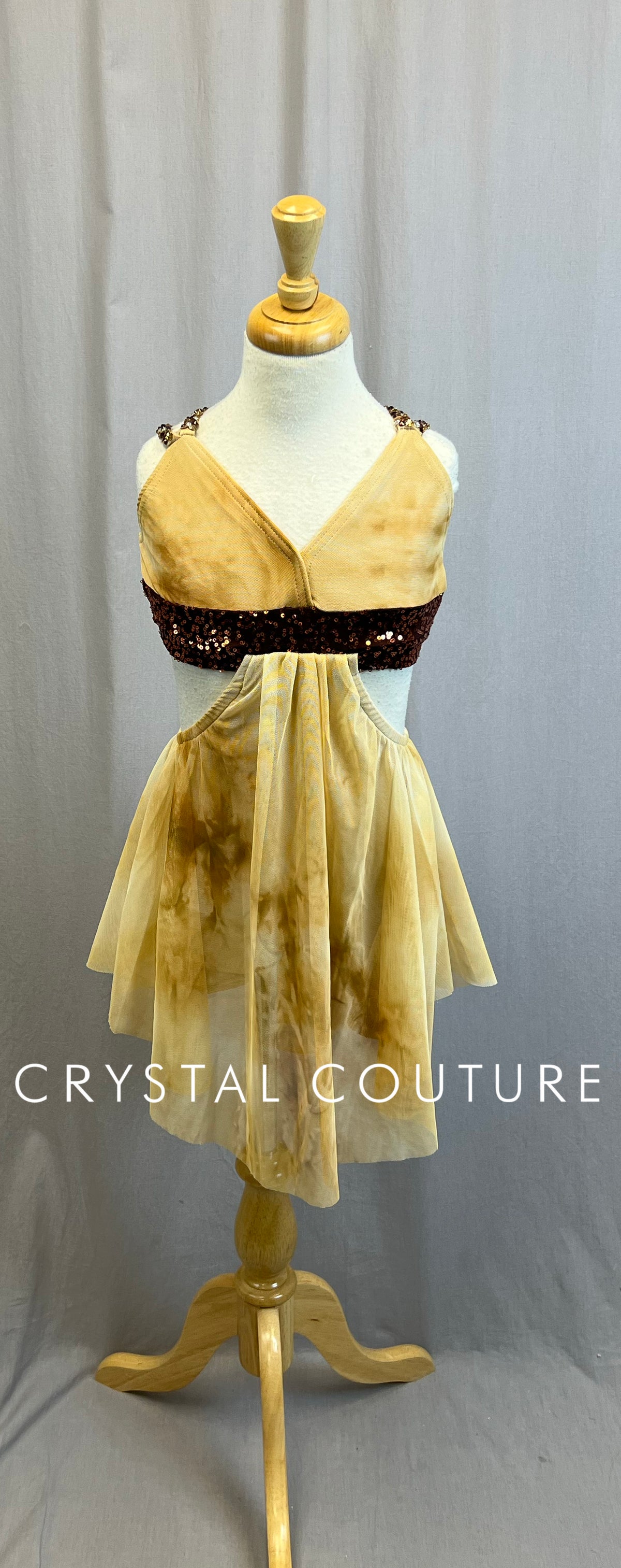 brown lyrical dress *Custom* Tan and Marble Mesh Dress- Rhinestones DE LA VALI Myra 10% Rhinestone Tag No 70s evening gown Shoe Size (US):12