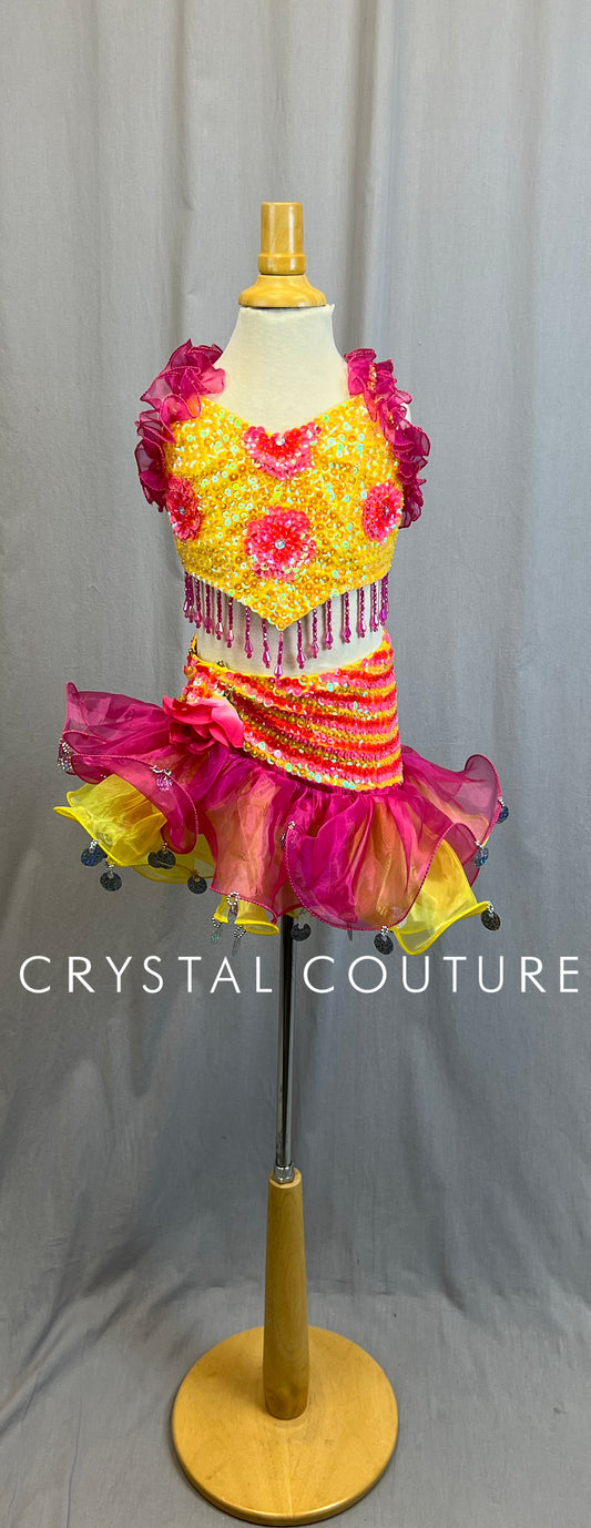 Latin Inspired Pink and Yellow Beaded Two-Piece Set - Accessories