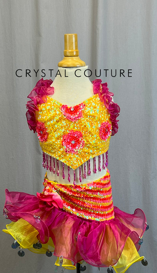 Latin Inspired Pink and Yellow Beaded Two-Piece Set - Accessories