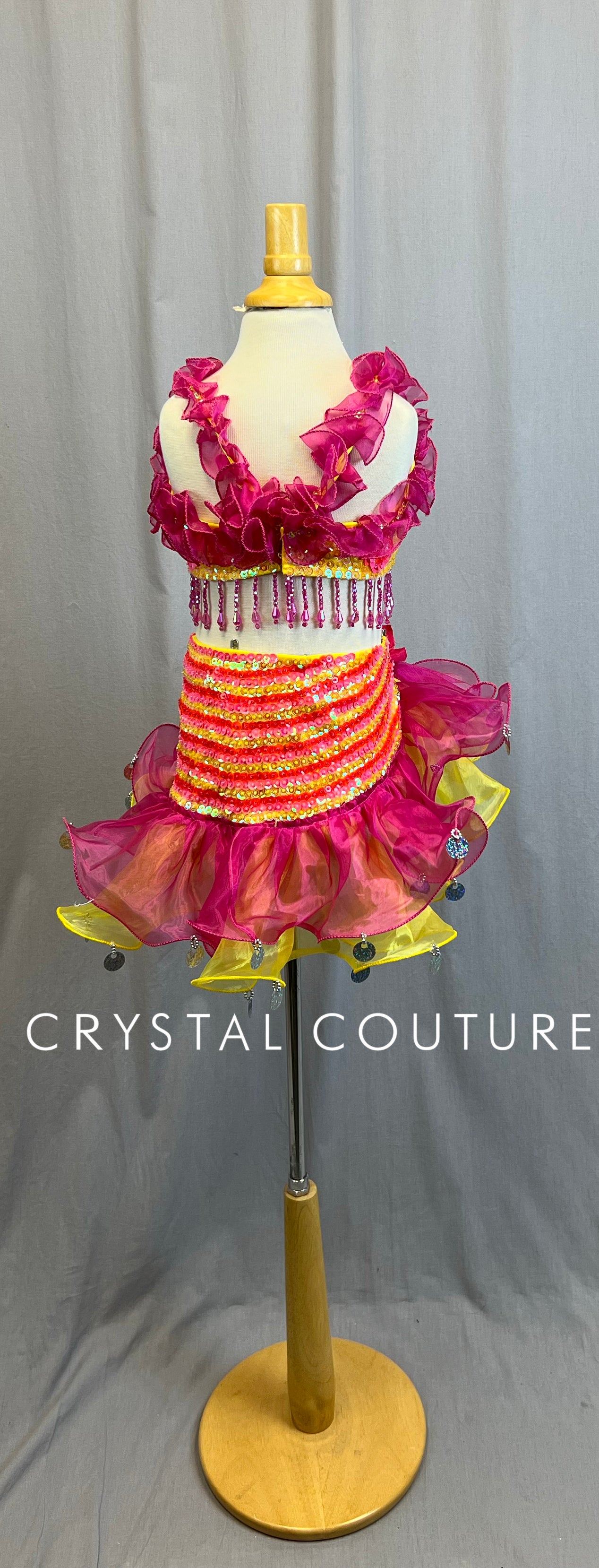 Latin Inspired Pink and Yellow Beaded Two-Piece Set - Accessories