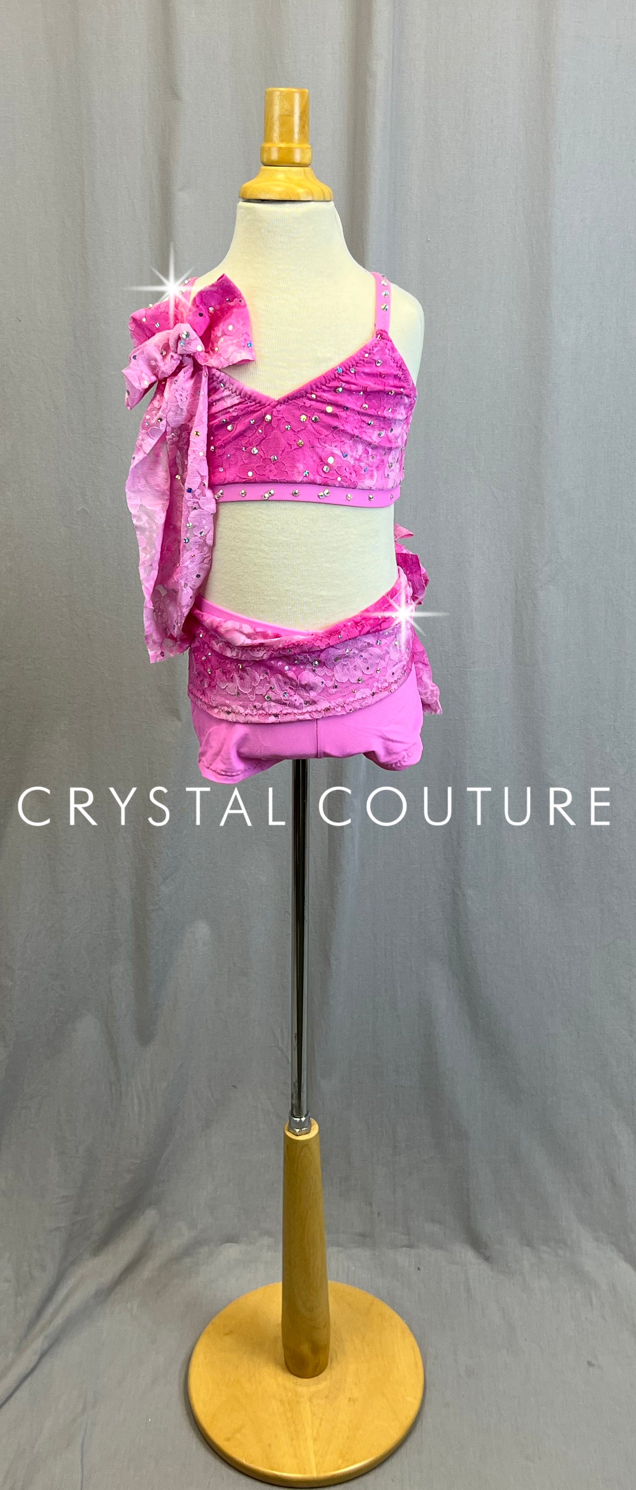 *Custom* Pink and White Marble Lace Two Piece Set - Rhinestones