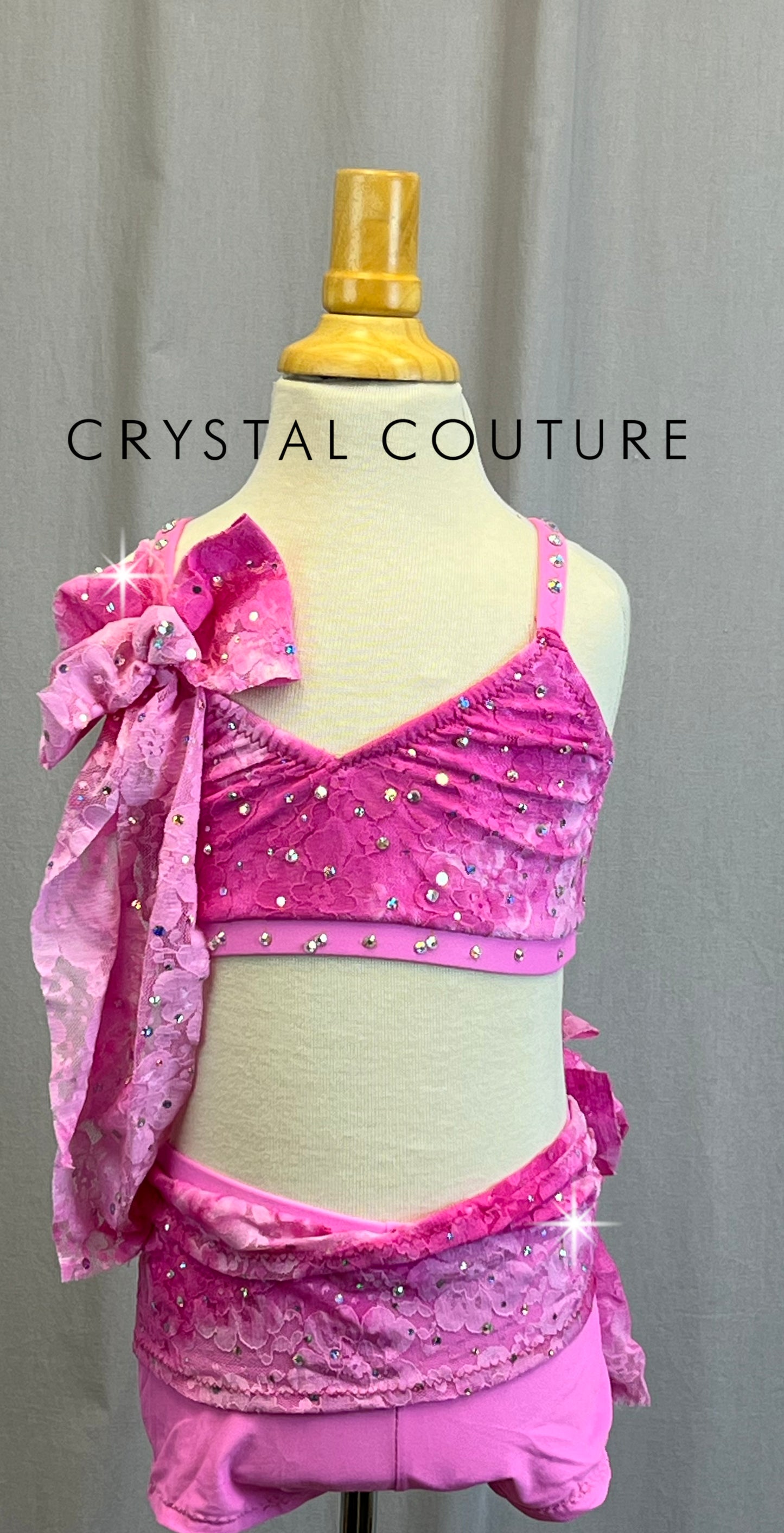 *Custom* Pink and White Marble Lace Two Piece Set - Rhinestones