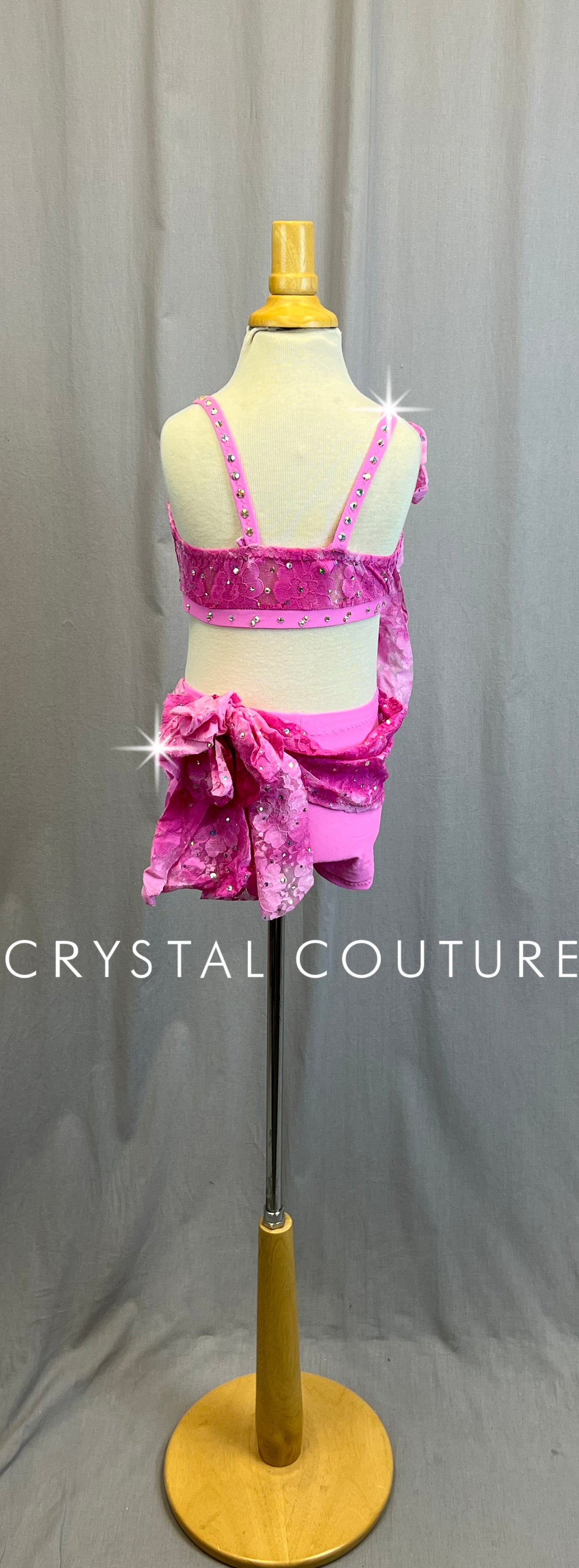 *Custom* Pink and White Marble Lace Two Piece Set - Rhinestones