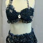 *Custom* Navy and Gray Lace Applique Skirt and Bra Top Set - Rhinestones - Accessories