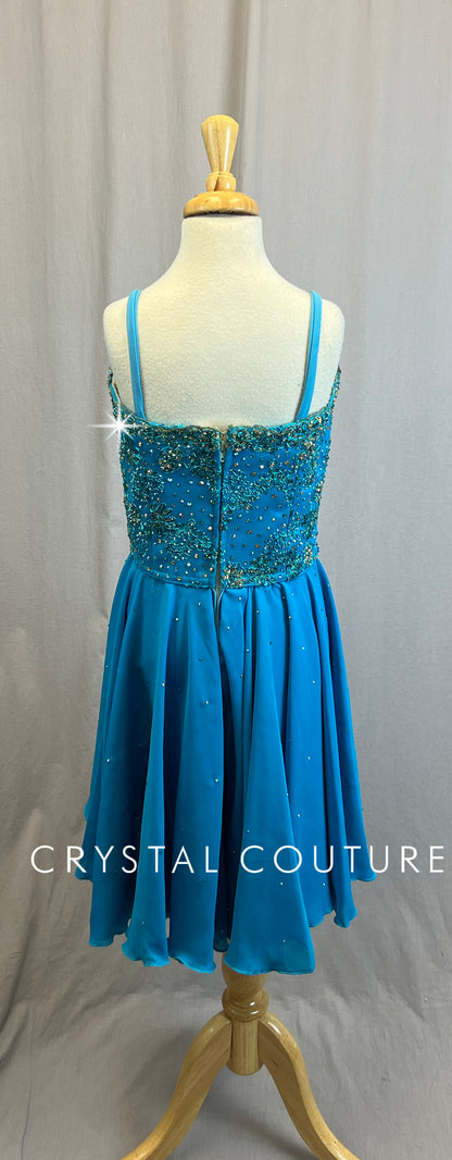 *Custom* Teal Structured Bodice Ballet Dress with Gold Accents - Rhinestones