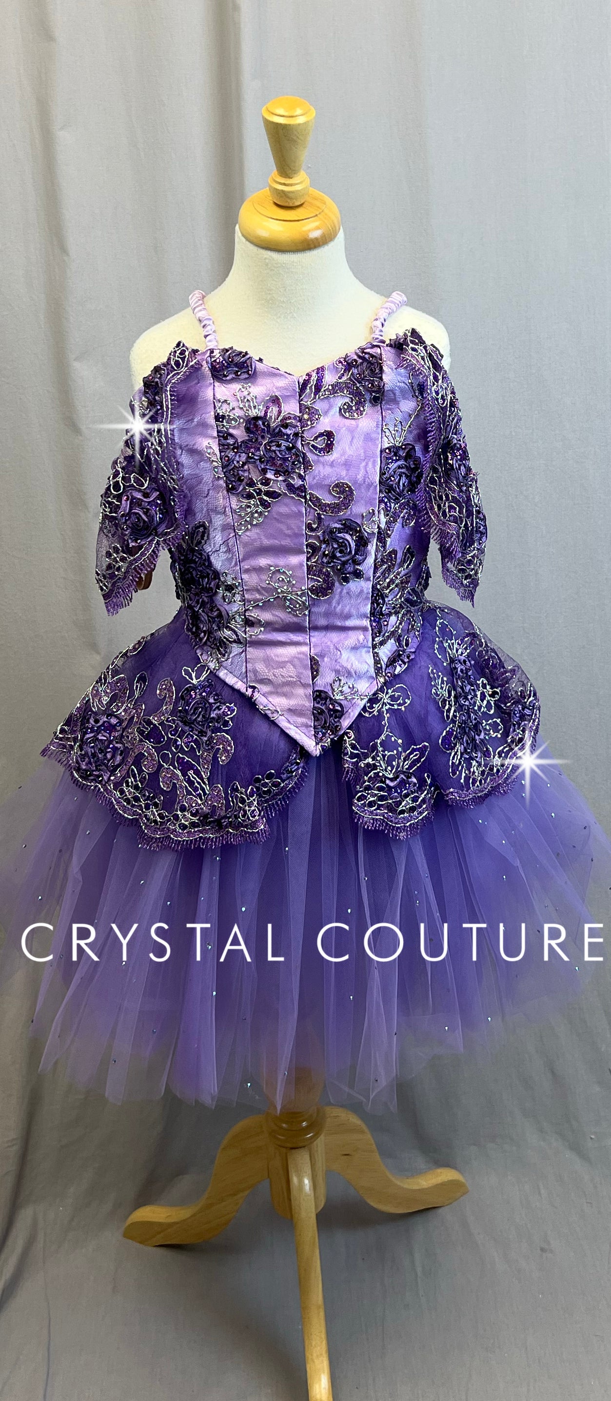 *Custom* Purple Off The Shoulder Bell Tutu Ballet Dress. - Rhinestones