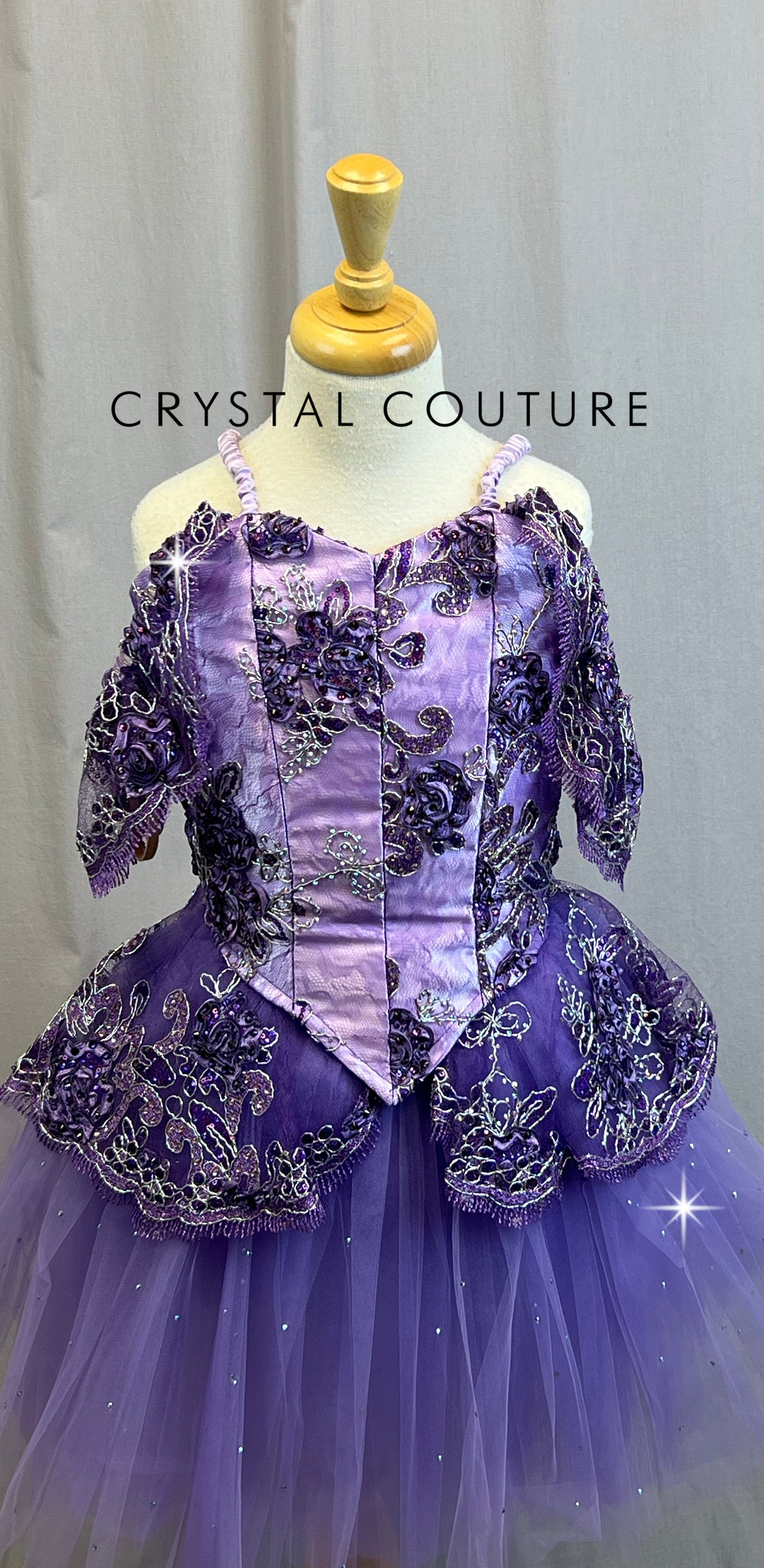 *Custom* Purple Off The Shoulder Bell Tutu Ballet Dress. - Rhinestones