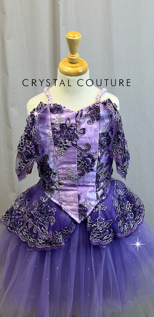 *Custom* Purple Off The Shoulder Bell Tutu Ballet Dress. - Rhinestones