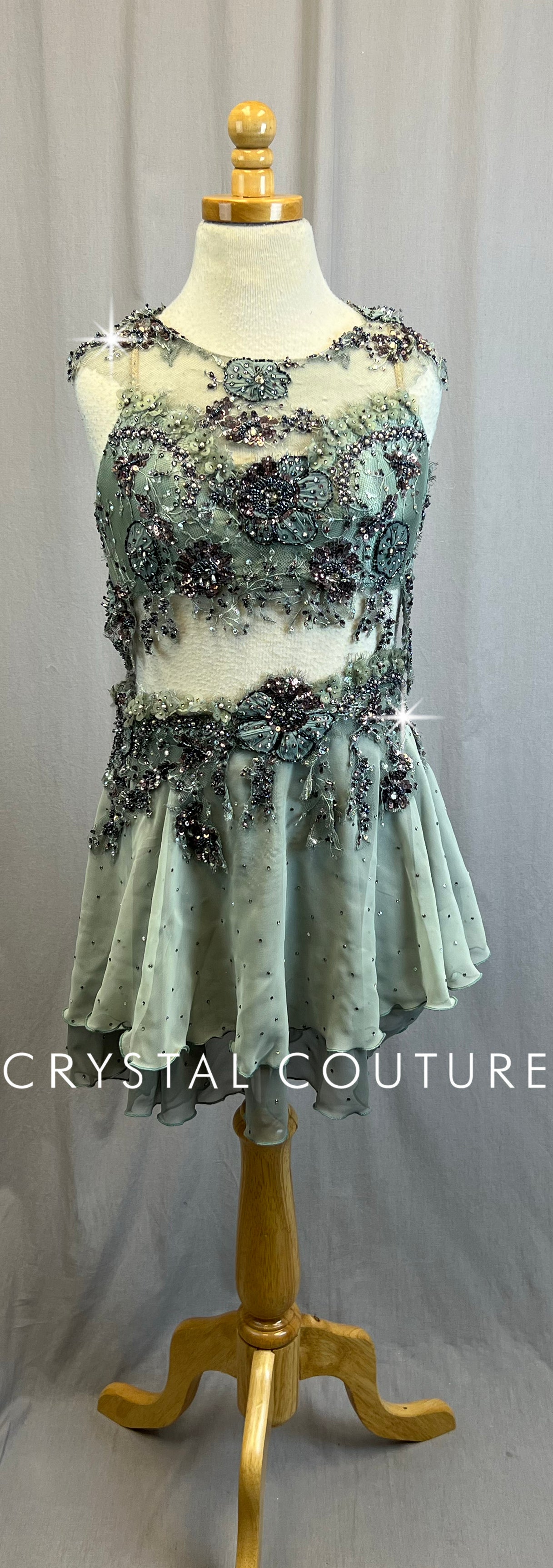*Custom* Gray Chiffon and Mauve Applique Two-Piece Set - Rhinestones