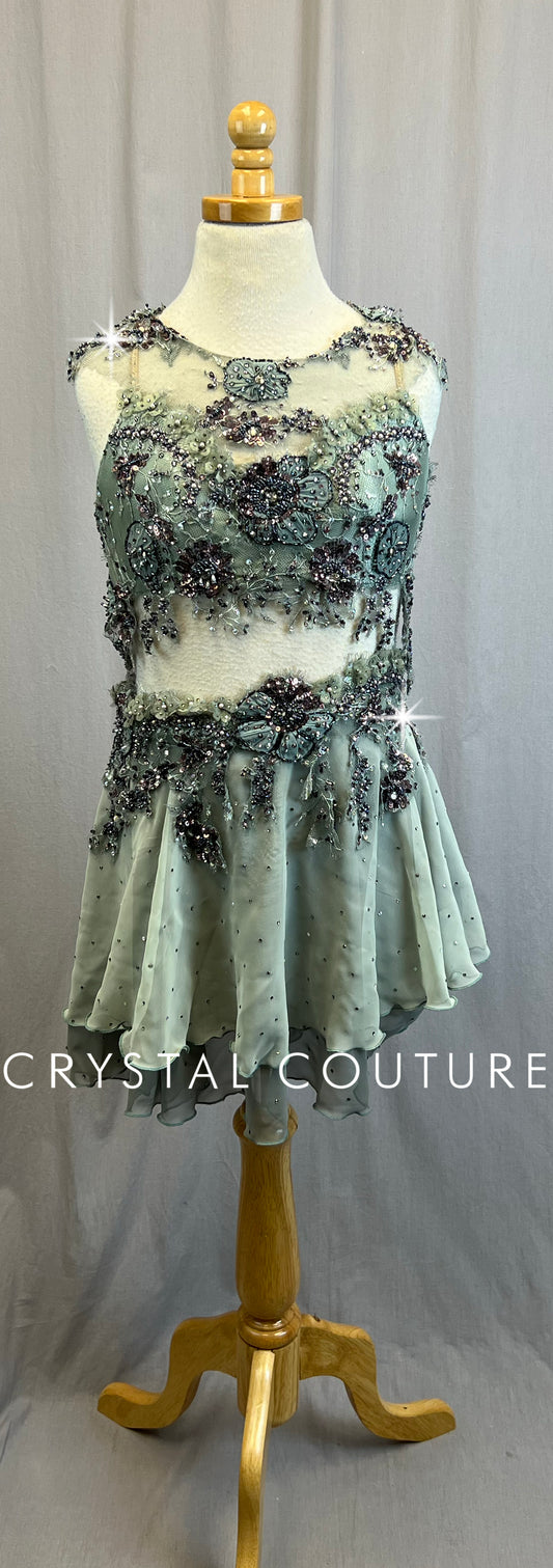 *Custom* Gray Chiffon and Mauve Applique Two-Piece Set - Rhinestones