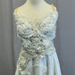 *Custom* White Chiffon and Applique Bra Top and Skirt Two-Piece Set - Rhinestones