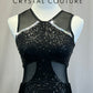 Black Sequin Leotard with Mesh Cutouts and Fringe - Rhinestones