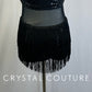Black Sequin Leotard with Mesh Cutouts and Fringe - Rhinestones