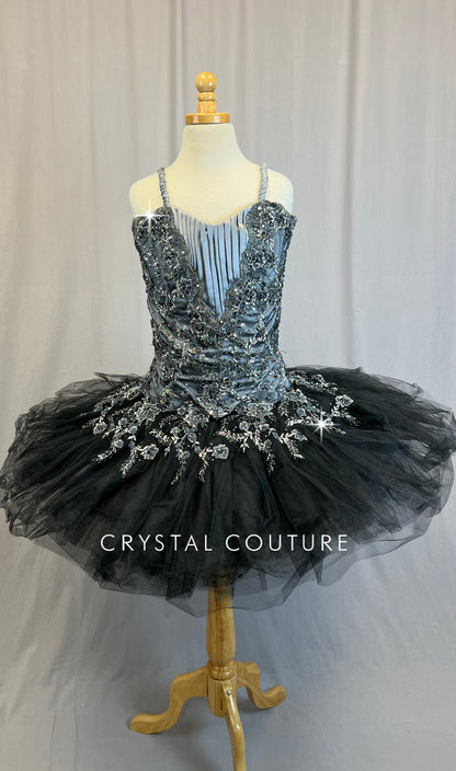 *Custom* Dark Gray and Black Platter with Appliques Tutu - Rhinestones