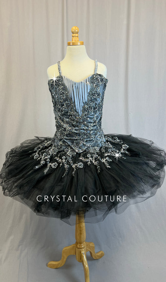 *Custom* Dark Gray and Black Platter with Appliques Tutu - Rhinestones