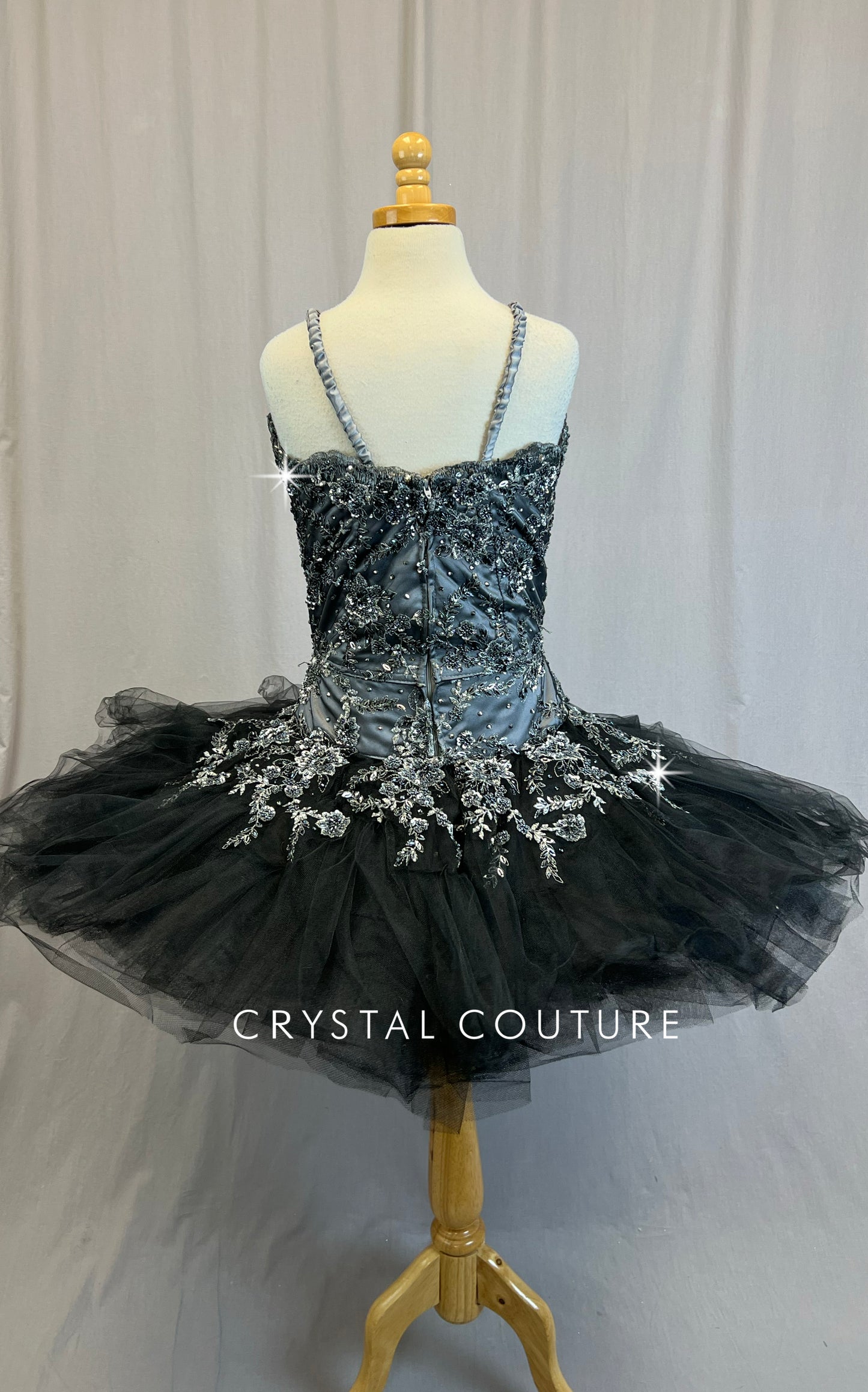 *Custom* Dark Gray and Black Platter with Appliques Tutu - Rhinestones