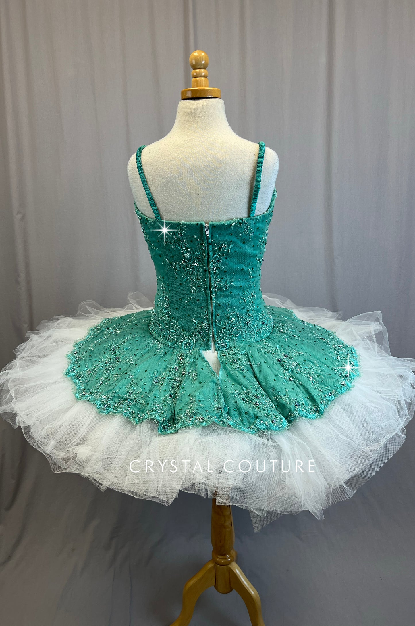 *Custom* Teal Lace and White Pancake Ballet Tutu - Rhinestones
