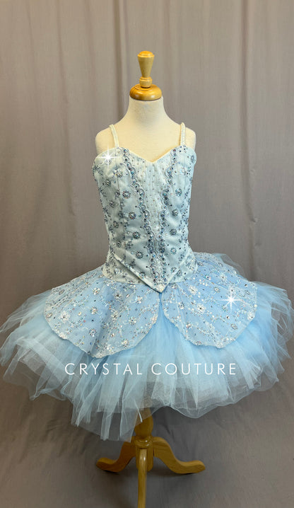 *Custom* Light Blue with Floral Holographic Sequin Detailing Platter Tutu - Rhinestones