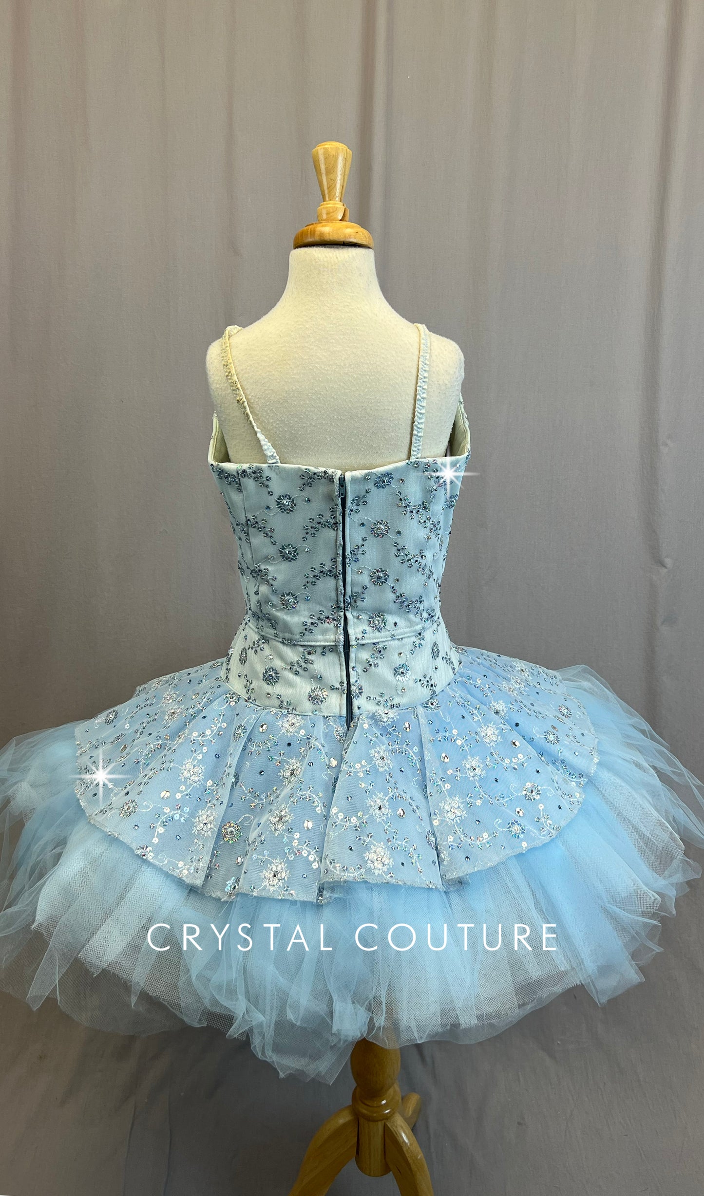 *Custom* Light Blue with Floral Holographic Sequin Detailing Platter Tutu - Rhinestones