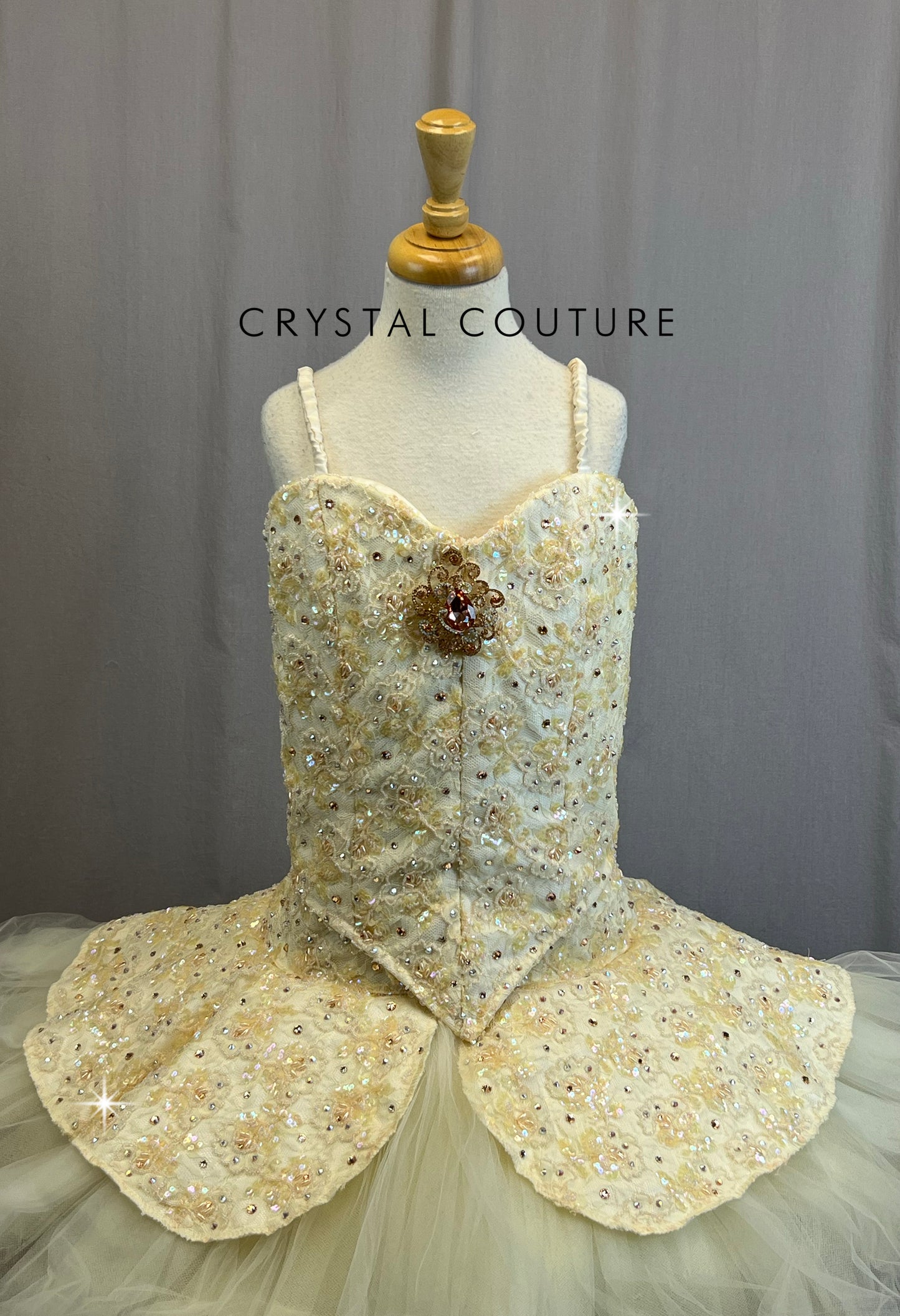 *Custom* Ivory Beaded Ballet Platter Tutu - Rhinestones