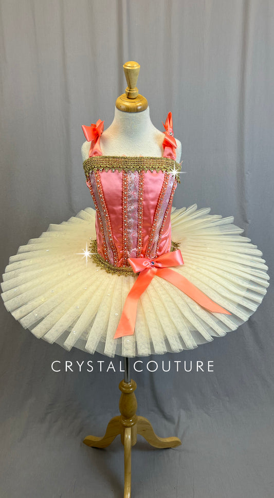 *Custom* Peach Pink and Ivory Tutu Dress - Rhinestones