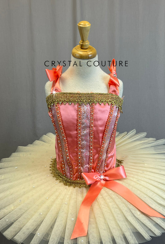 *Custom* Peach Pink and Ivory Tutu Dress - Rhinestones