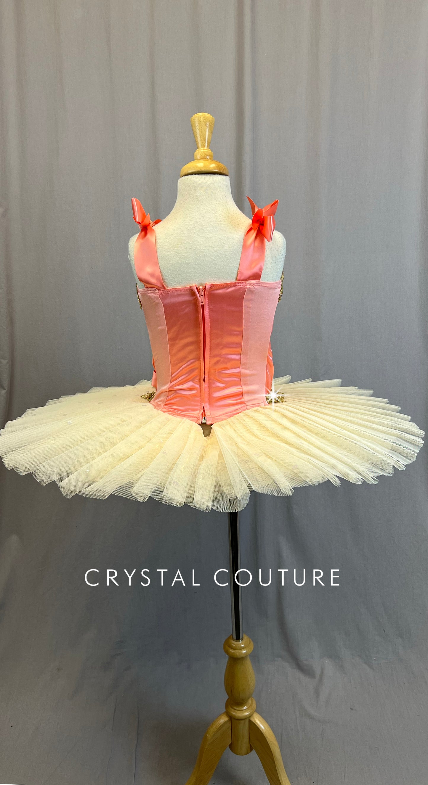 *Custom* Peach Pink and Ivory Tutu Dress - Rhinestones