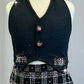 Black and Pink Plaid Skirt and Vest Set - Rhinestones