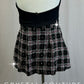 Black and Pink Plaid Skirt and Vest Set - Rhinestones