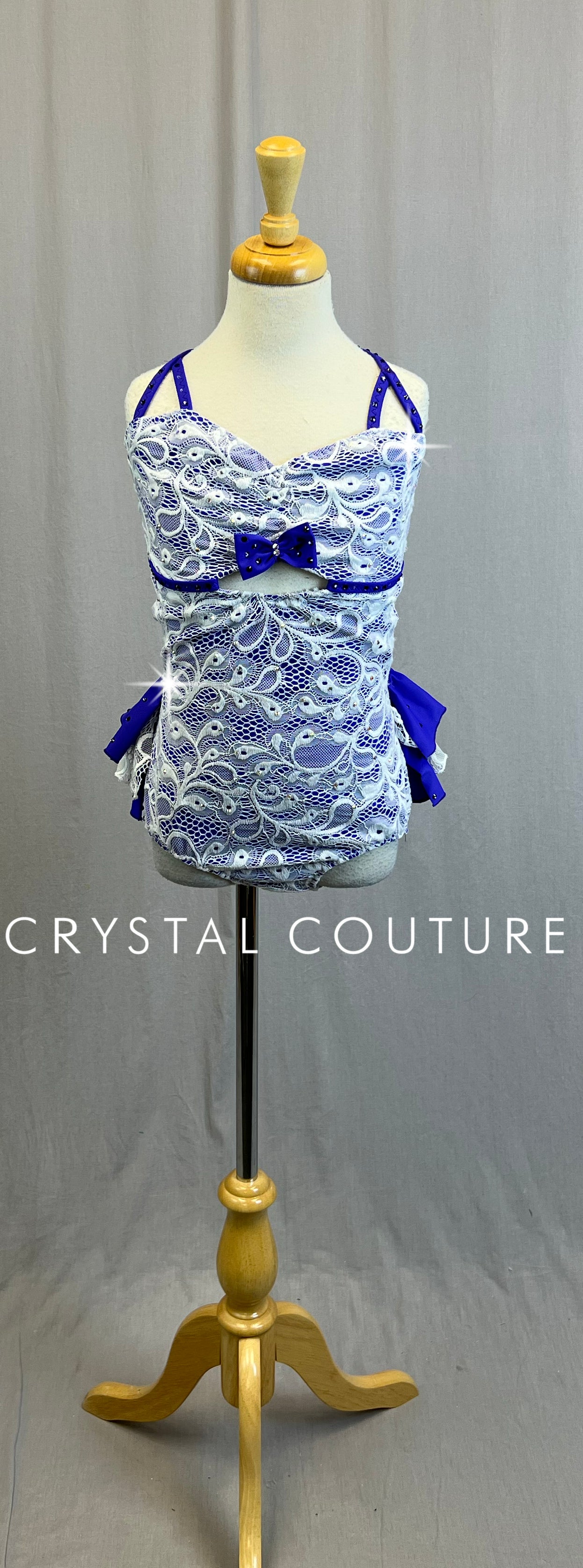 *Custom* Purple and White Lace and Lycra Leotard - Rhinestones