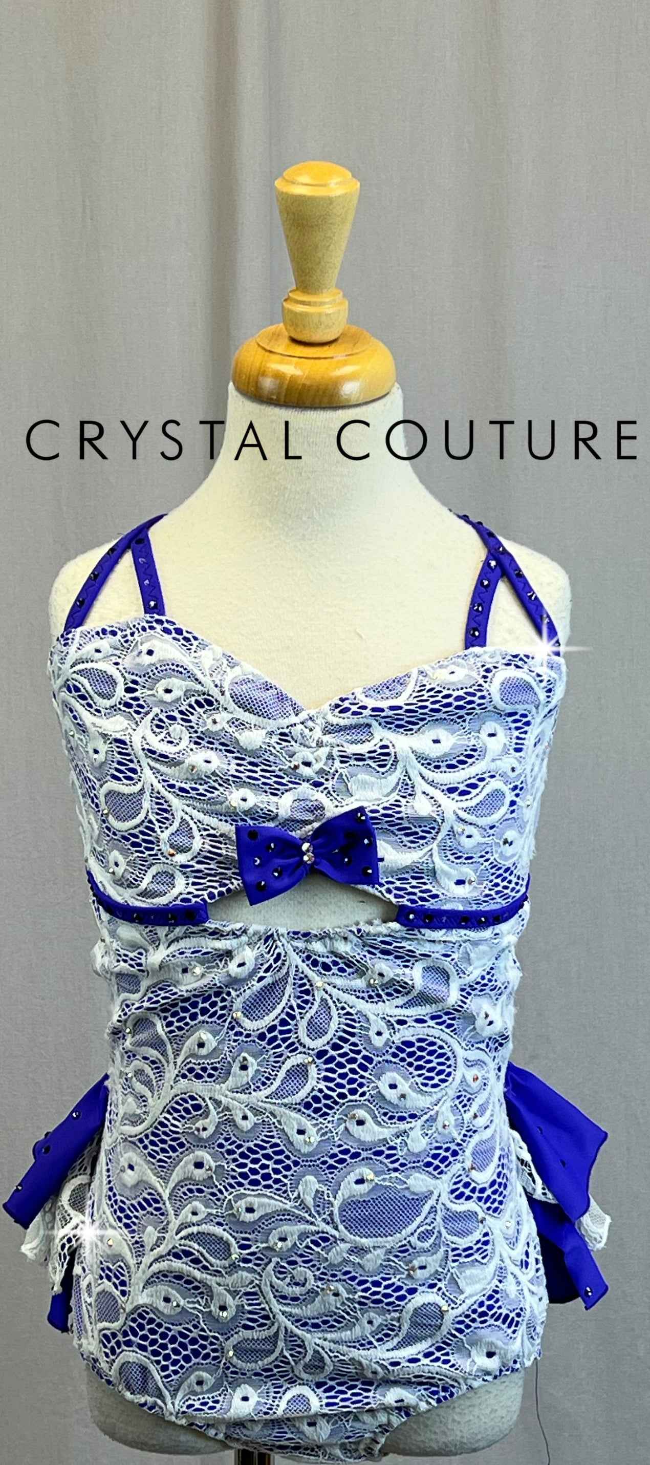 *Custom* Purple and White Lace and Lycra Leotard - Rhinestones