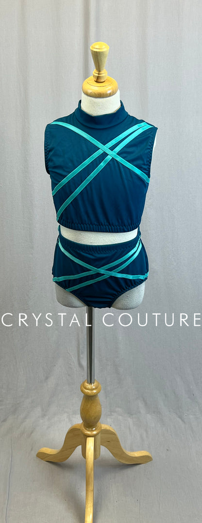 *Custom* Teal and Turquoise Crop Top and Brief Two-Piece Set