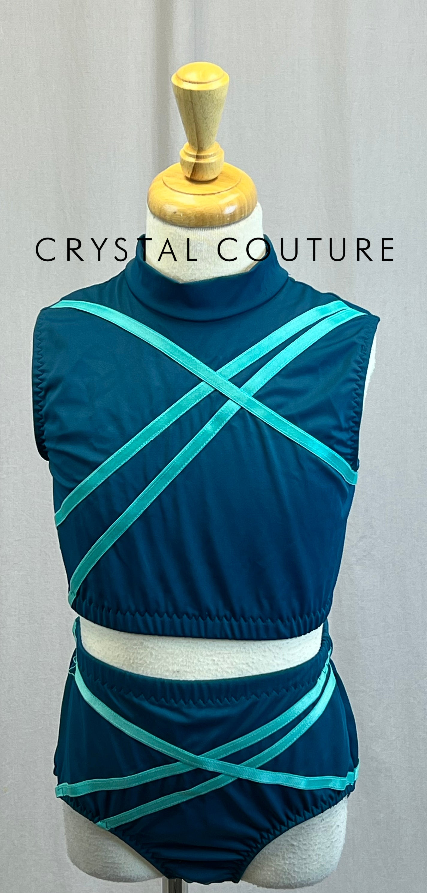 *Custom* Teal and Turquoise Crop Top and Brief Two-Piece Set